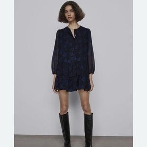 ZARA - WOMEN’S TIERED FLORAL TEXTURED LONG SLEEVE MINI DRESS - SIZE XS